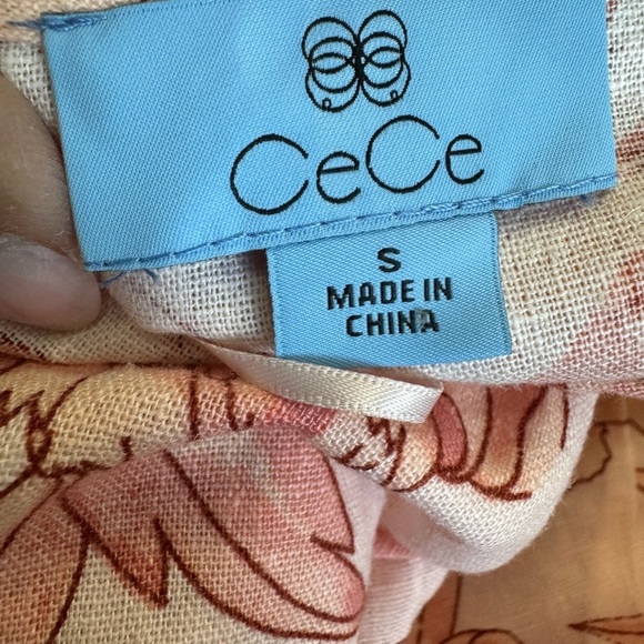 CeCe Linen Blend Puff Sleeve Floral Maxi Dress Peach Pink Garden Print S - Picture 11 of 12